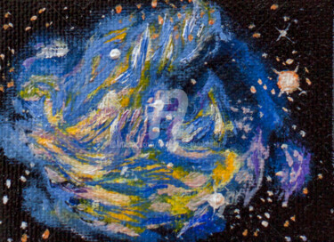 Malerei mit dem Titel "Supernova blau" von Luethi Alias Abdelghafar, Original-Kunstwerk, Öl Auf Keilrahmen aus Holz montiert