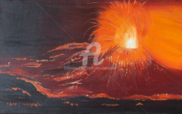 Painting titled "Vulkanausbruch" by Luethi Alias Abdelghafar, Original Artwork, Oil Mounted on Wood Stretcher frame