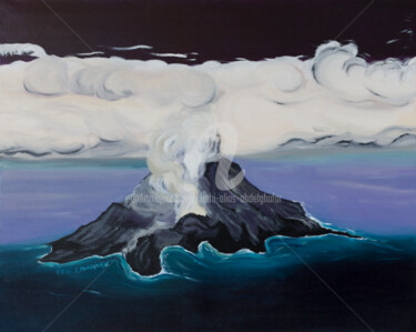 Malerei mit dem Titel "Vulkaninsel" von Luethi Alias Abdelghafar, Original-Kunstwerk, Öl Auf Keilrahmen aus Holz montiert
