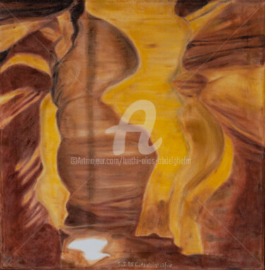Painting titled "Höhle mit Lichtspie…" by Luethi Alias Abdelghafar, Original Artwork, Oil Mounted on Wood Stretcher frame