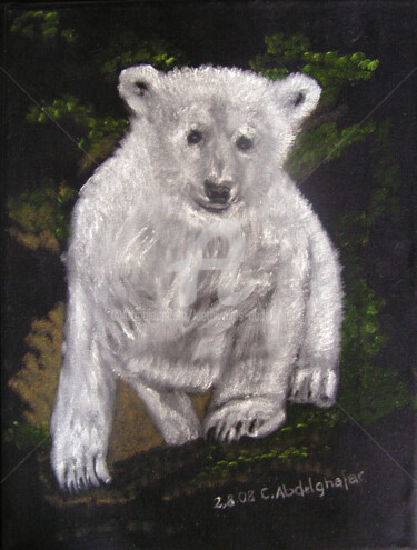 Malerei mit dem Titel "Eisbärjunges auf sc…" von Luethi Alias Abdelghafar, Original-Kunstwerk, Öl Auf Keilrahmen aus Holz mo…