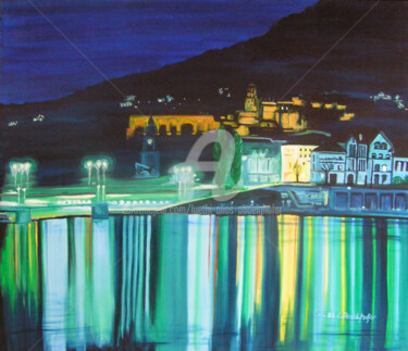 Peinture intitulée "Heidelberg by night" par Luethi Alias Abdelghafar, Œuvre d'art originale, Huile Monté sur Châssis en bois