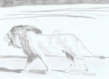 Zeichnungen mit dem Titel "Löwe" von Luethi Alias Abdelghafar, Original-Kunstwerk, Bleistift
