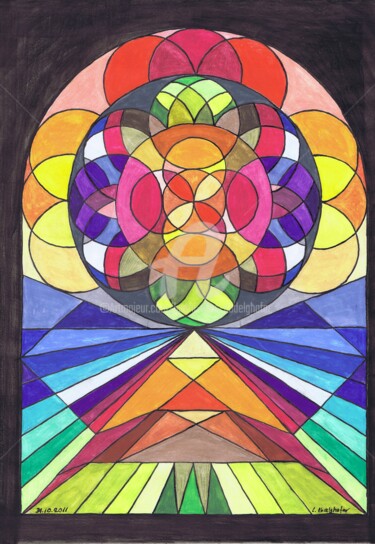 Zeichnungen mit dem Titel "Kirchenfenster 2011" von Luethi Alias Abdelghafar, Original-Kunstwerk, Conté-Buntstifte