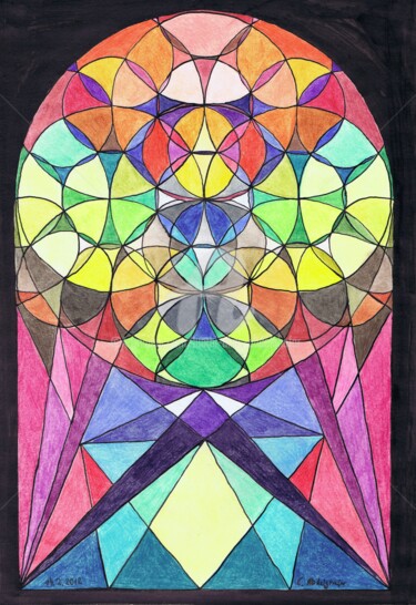Disegno intitolato "Kirchenfenster 2012" da Luethi Alias Abdelghafar, Opera d'arte originale, Matite colorate