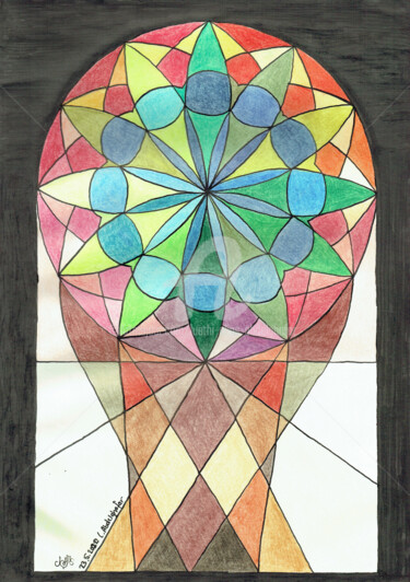 Dessin intitulée "Kirchenfenster Olym…" par Luethi Alias Abdelghafar, Œuvre d'art originale, Conté
