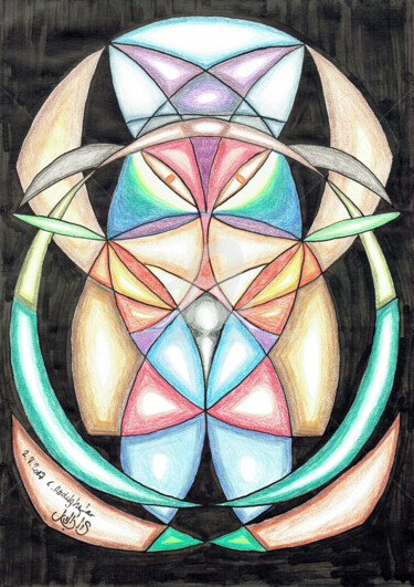 Рисунок под названием "Kirchenfenster Alien" - Luethi Alias Abdelghafar, Подлинное произведение искусства, Цветные карандаши