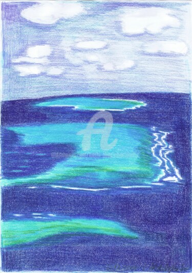 Zeichnungen mit dem Titel "Korallenriff - Atoll" von Luethi Alias Abdelghafar, Original-Kunstwerk, Conté-Buntstifte