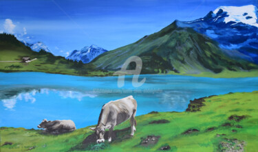 Malerei mit dem Titel "Schweizer Landschaf…" von Luethi Alias Abdelghafar, Original-Kunstwerk, Öl