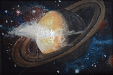 Painting titled "Saturn" by Luethi Alias Abdelghafar, Original Artwork, Oil Mounted on Wood Stretcher frame