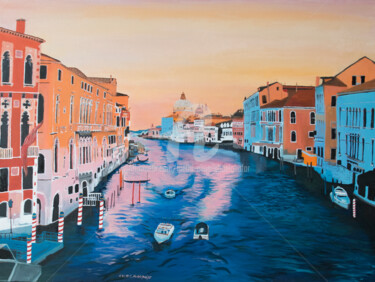 Painting titled "Venedig bei Sonnenu…" by Luethi Alias Abdelghafar, Original Artwork, Oil Mounted on Wood Stretcher frame