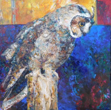 Painting titled "Owl Pet" by Lugew Antes, Original Artwork, Oil