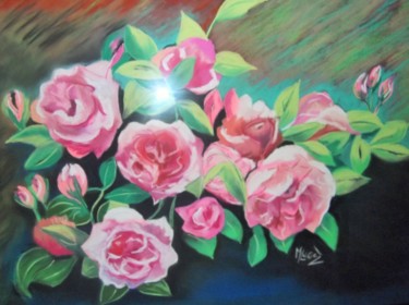 Peinture intitulée "Le coussin de roses" par Lugez Marcelle, Œuvre d'art originale, Pastel