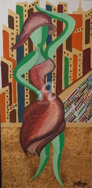 Peinture intitulée "La Donna Verde" par Luigi Basile, Œuvre d'art originale, Huile