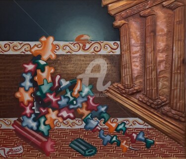 Pintura titulada "Osservando il tempio" por Luigi Basile, Obra de arte original, Oleo