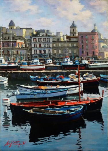 Peinture intitulée "pozzuoli-porto-olio…" par Luigi Cacciapuoti, Œuvre d'art originale