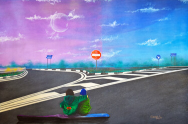 Peinture intitulée "Le due strade" par Luigi Cataldi, Œuvre d'art originale