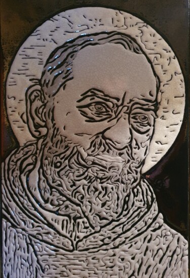 Pintura intitulada "San Pio" por Luigi Corriero (Luicorresart), Obras de arte originais, Tinta de esmalte Montado em Metal