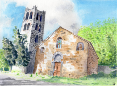 Painting titled "Pieve romanica dei…" by Luigi Giammattei, Original Artwork, Watercolor