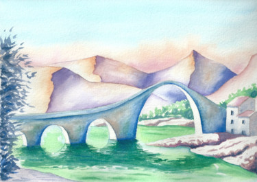 Peinture intitulée "Ponte della Maddale…" par Luigi Giammattei, Œuvre d'art originale, Aquarelle