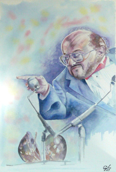 Peinture intitulée "Michel Petrucciani" par Luigi Giammattei, Œuvre d'art originale, Aquarelle