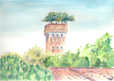 Painting titled "Torre Guinigi" by Luigi Giammattei, Original Artwork, Watercolor