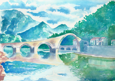Pittura intitolato "Ponte della Maddale…" da Luigi Giammattei, Opera d'arte originale, Acquarello