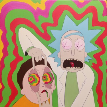 Pittura intitolato "Rick e Morty psy co…" da Luigi Monti, Opera d'arte originale, Olio