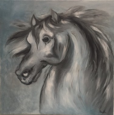 Pittura intitolato "Testa di cavallo" da Luigi Saulle, Opera d'arte originale, Olio