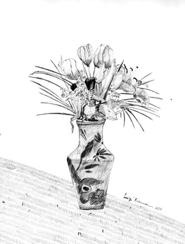 "vaso di fiori" başlıklı Tablo Luigi Brenna tarafından, Orijinal sanat, Tükenmez kalem