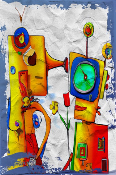 Peinture intitulée "Binary Lovers" par Luigi Fazio (Fazio's Concepts), Œuvre d'art originale, Encre