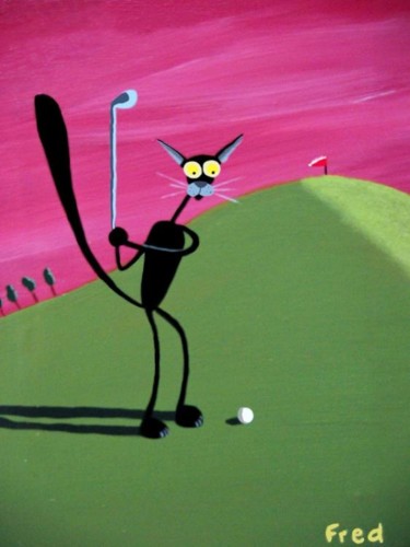 Peinture intitulée "Chat Golfeur" par Frederic Lamy, Œuvre d'art originale