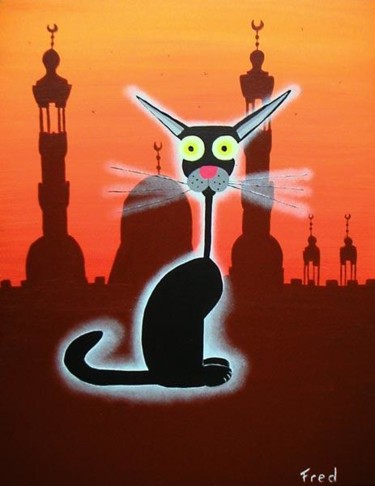 Peinture intitulée "chat sacré" par Frederic Lamy, Œuvre d'art originale, Huile
