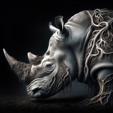 제목이 "The Rhinoceros"인 디지털 아트 Luigi M. Verde로, 원작, AI 생성 이미지