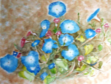 Painting titled "Liserons bleus" by Luigina, Original Artwork, Oil