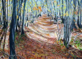 Peinture intitulée "Chemin d'Automne" par Luigina, Œuvre d'art originale, Huile