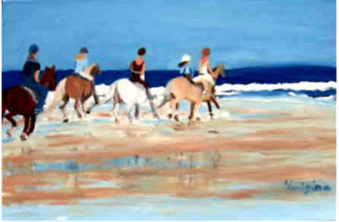 Peinture intitulée "Chevaux à l'Océan" par Luigina, Œuvre d'art originale, Huile