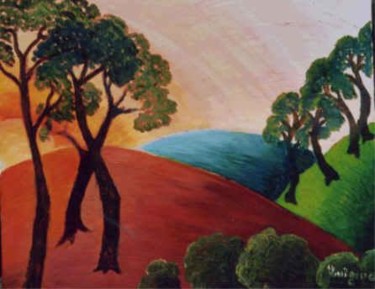 Peinture intitulée "Paysage imaginaire" par Luigina, Œuvre d'art originale, Huile