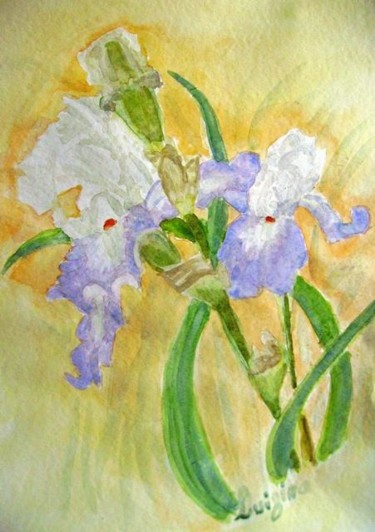 Peinture intitulée "d'iris bleu" par Luigina, Œuvre d'art originale, Huile