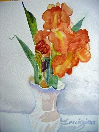 Peinture intitulée "iris maron" par Luigina, Œuvre d'art originale, Huile