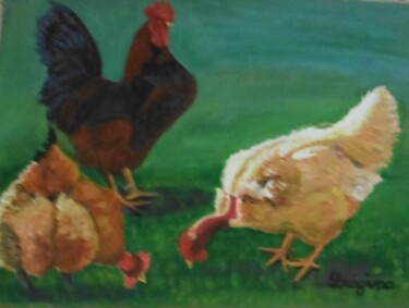 Painting titled "coq-et-poules.jpg" by Luigina, Original Artwork, Acrylic