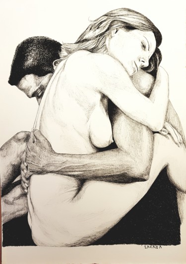 Zeichnungen mit dem Titel "a warm embrace" von Lacasa, Original-Kunstwerk, Tinte