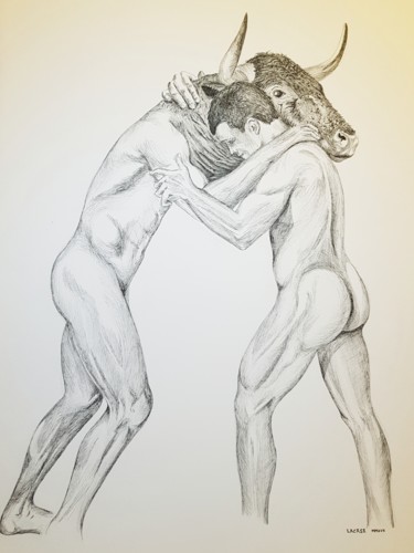 Dibujo titulada "Teseo y el minotauro" por Lacasa, Obra de arte original, Tinta