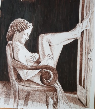 Dibujo titulada "Tiempo de relajación" por Lacasa, Obra de arte original, Tinta