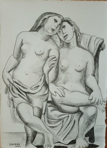Drawing titled "Two Picasso women" by Lacasa, Original Artwork, Ink