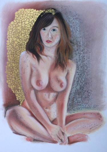Schilderij getiteld "La chica de oro.jpg" door Lacasa, Origineel Kunstwerk, Inkt