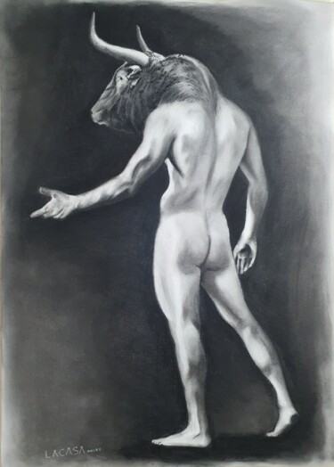 Disegno intitolato "Minotauro ariadna" da Lacasa, Opera d'arte originale, Carbone