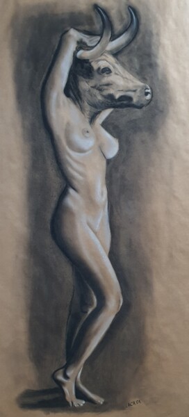 Рисунок под названием "Ariadna Minotauro" - Lacasa, Подлинное произведение искусства, Древесный уголь