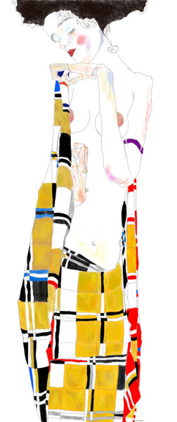 Digital Arts titled "Modelo Klimt" by Lacasa, Original Artwork, Scratchboard
