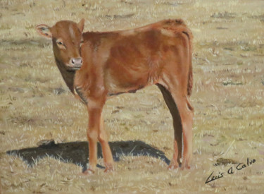 Pintura titulada "becerra en el campo…" por Lacasa, Obra de arte original, Oleo